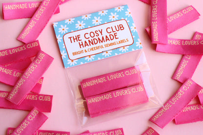 Handmade Lovers Club sewing labels by The Cosy Club Handmade, 6 side seam labels for garment finishing and branding.