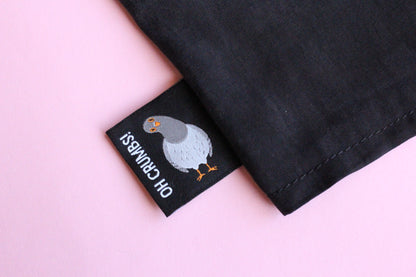 Double-sided Pigeon sewing labels by The Cosy Club Handmade, showcasing six durable fabric labels for clothing or craft projects.