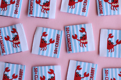Summer Crab Sewing Labels - 6 Double Sided Sewing Labels