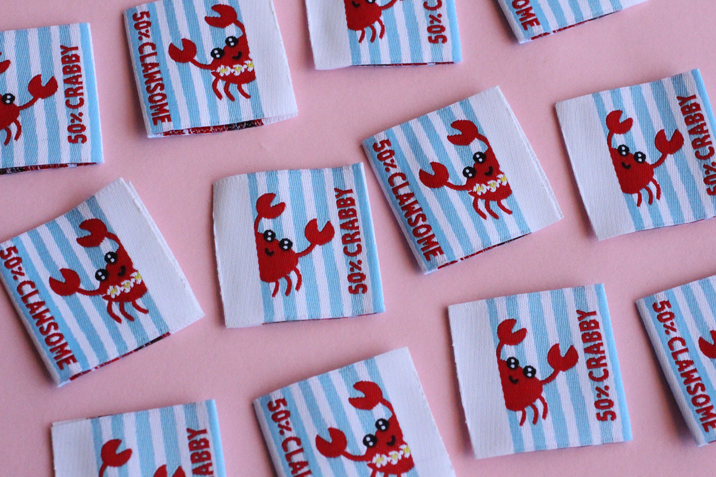 Summer Crab Sewing Labels - 6 Double Sided Sewing Labels