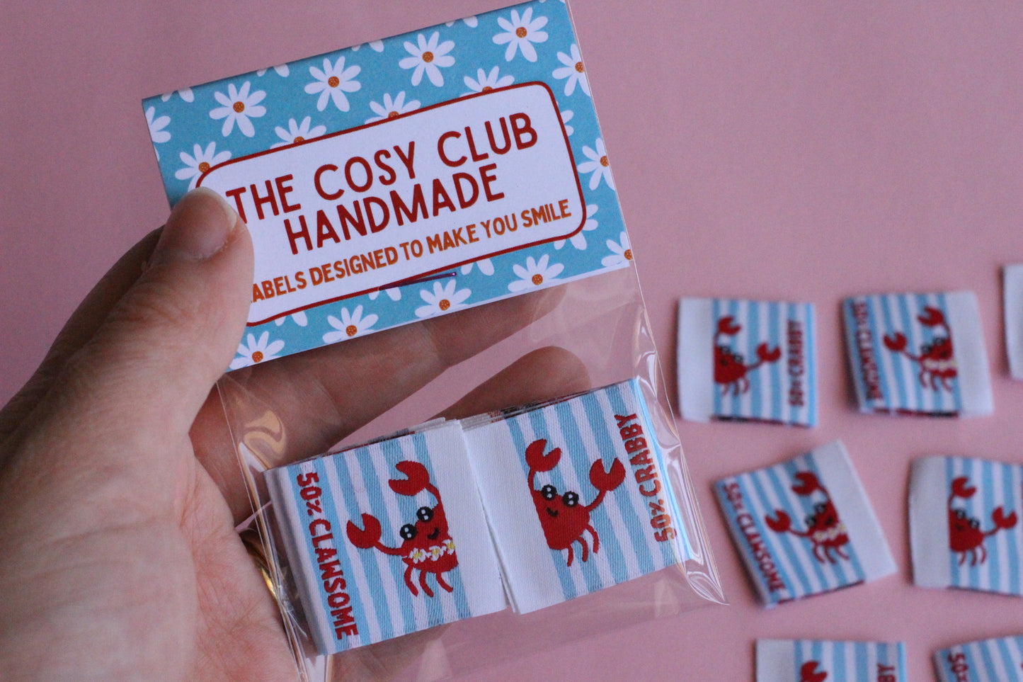 Summer Crab Sewing Labels - 6 Double Sided Sewing Labels