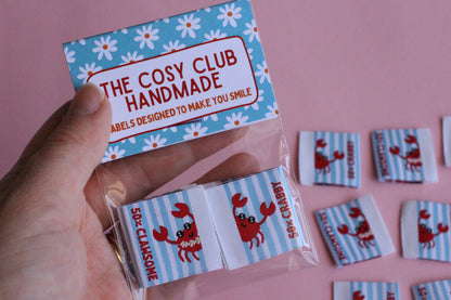 Summer Crab Sewing Labels - 6 Double Sided Sewing Labels