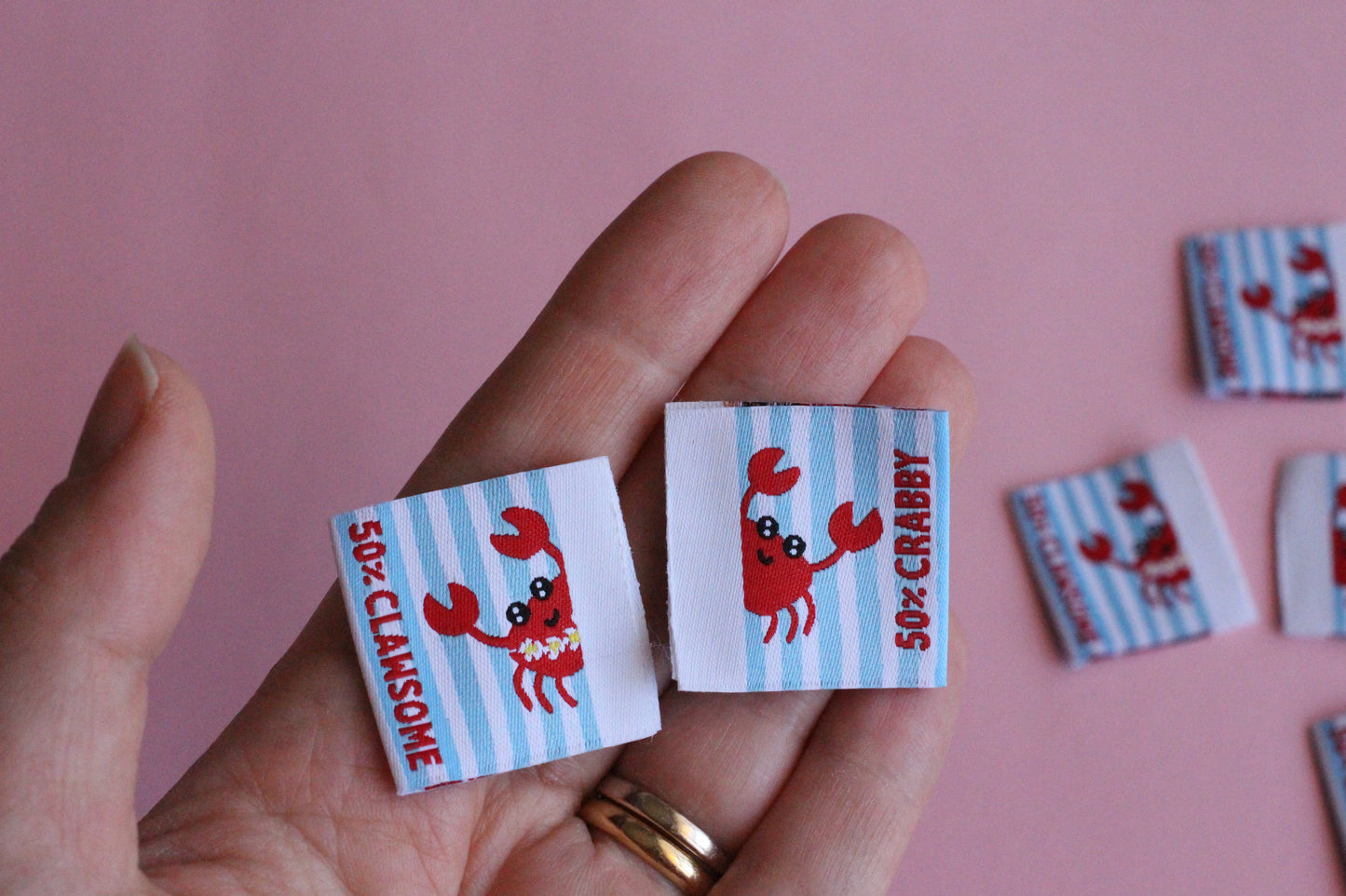 Summer Crab Sewing Labels - 6 Double Sided Sewing Labels