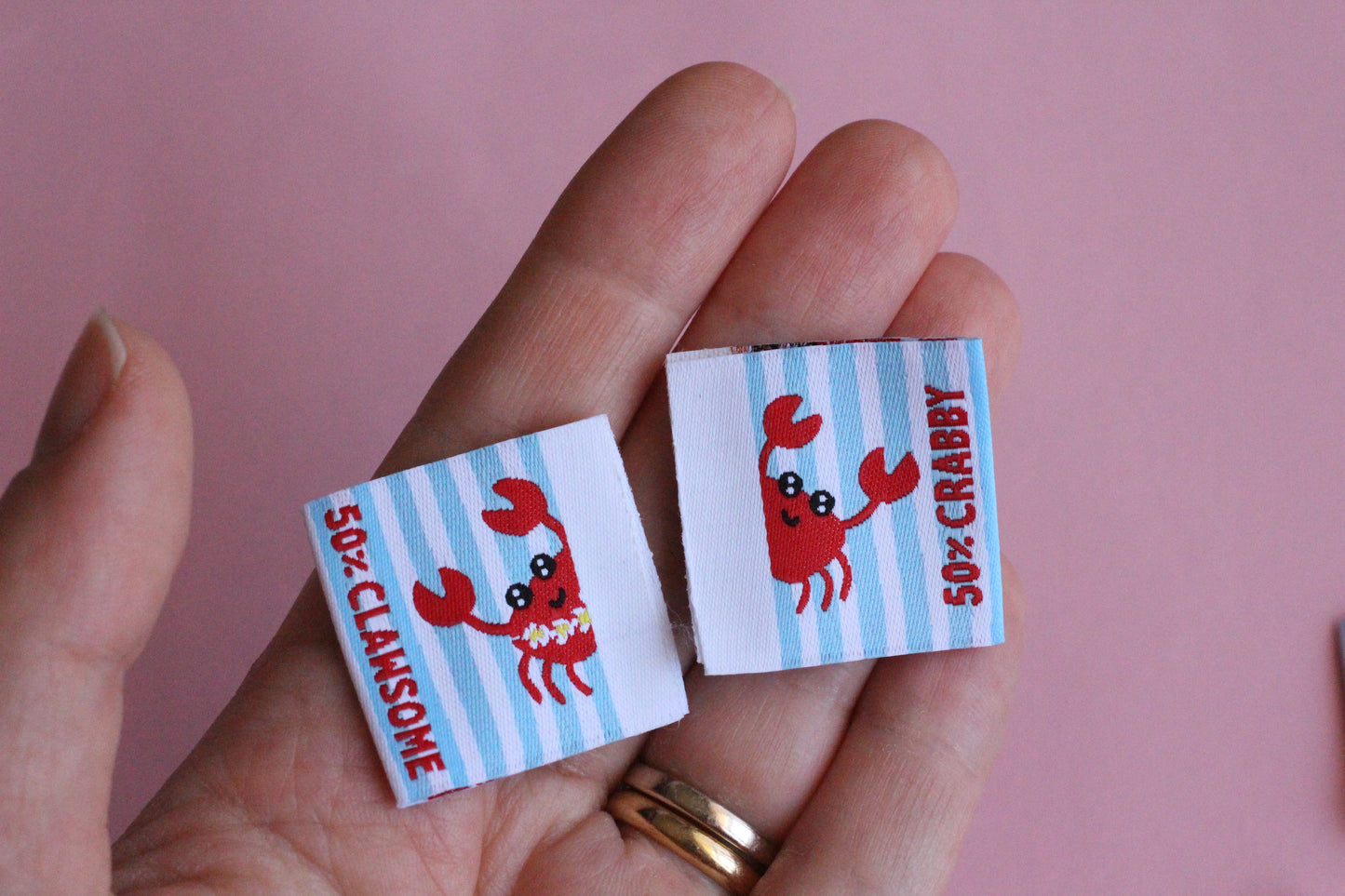 Summer Crab Sewing Labels - 6 Double Sided Sewing Labels