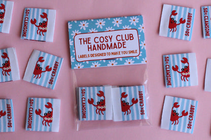Summer Crab Sewing Labels - 6 Double Sided Sewing Labels