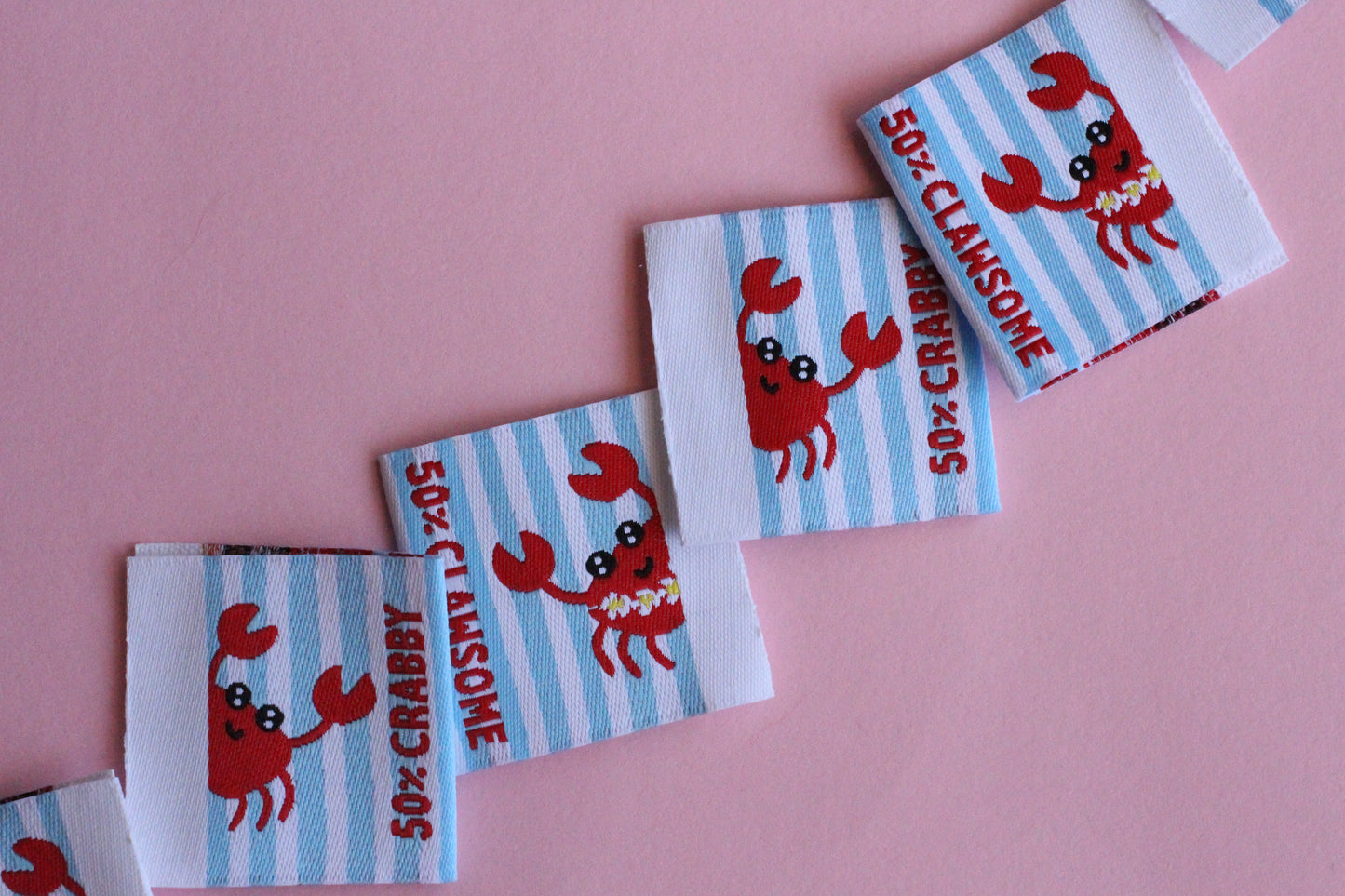 Summer Crab Sewing Labels - 6 Double Sided Sewing Labels