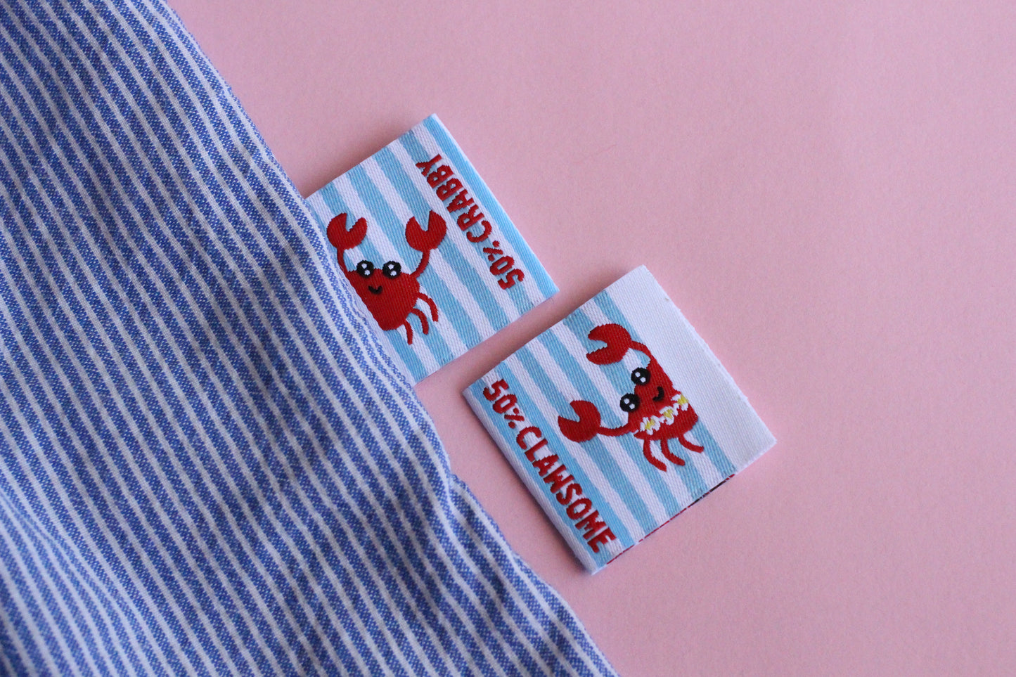 Summer Crab Sewing Labels - 6 Double Sided Sewing Labels