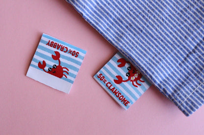 Summer Crab Sewing Labels - 6 Double Sided Sewing Labels