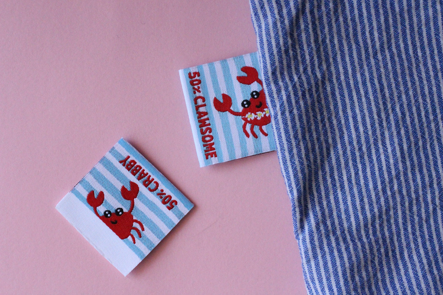 Summer Crab Sewing Labels - 6 Double Sided Sewing Labels