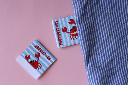 Summer Crab Sewing Labels - 6 Double Sided Sewing Labels