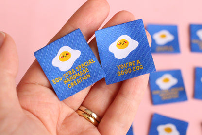 Egg-cellent Sewing Labels - 6 Double Sided Fried Egg Labels