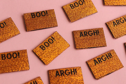 Sparkly Orange Spooky Labels - 6 Double Sided Autumn Labels