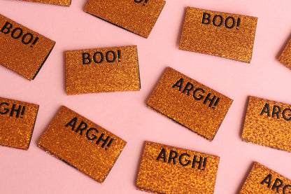 Sparkly Orange Spooky Labels - 6 Double Sided Autumn Labels