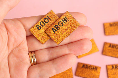 Sparkly Orange Spooky Labels - 6 Double Sided Autumn Labels