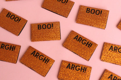 Sparkly Orange Spooky Labels - 6 Double Sided Autumn Labels