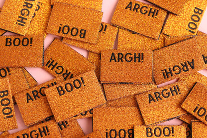 Sparkly Orange Spooky Labels - 6 Double Sided Autumn Labels
