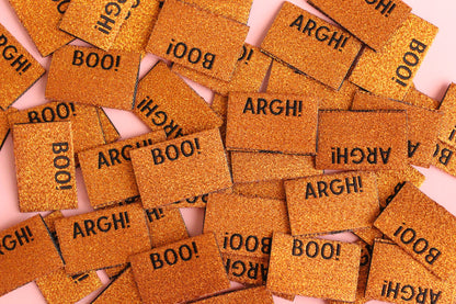 Sparkly Orange Spooky Labels - 6 Double Sided Autumn Labels