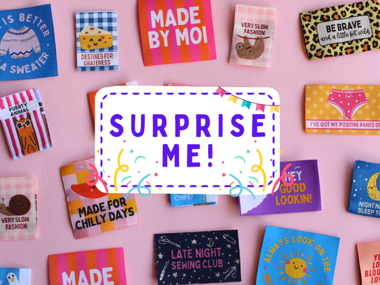 SURPRISE ME! Mystery Pack of 6 Woven Sewing Labels - The Cosy Club Handmade