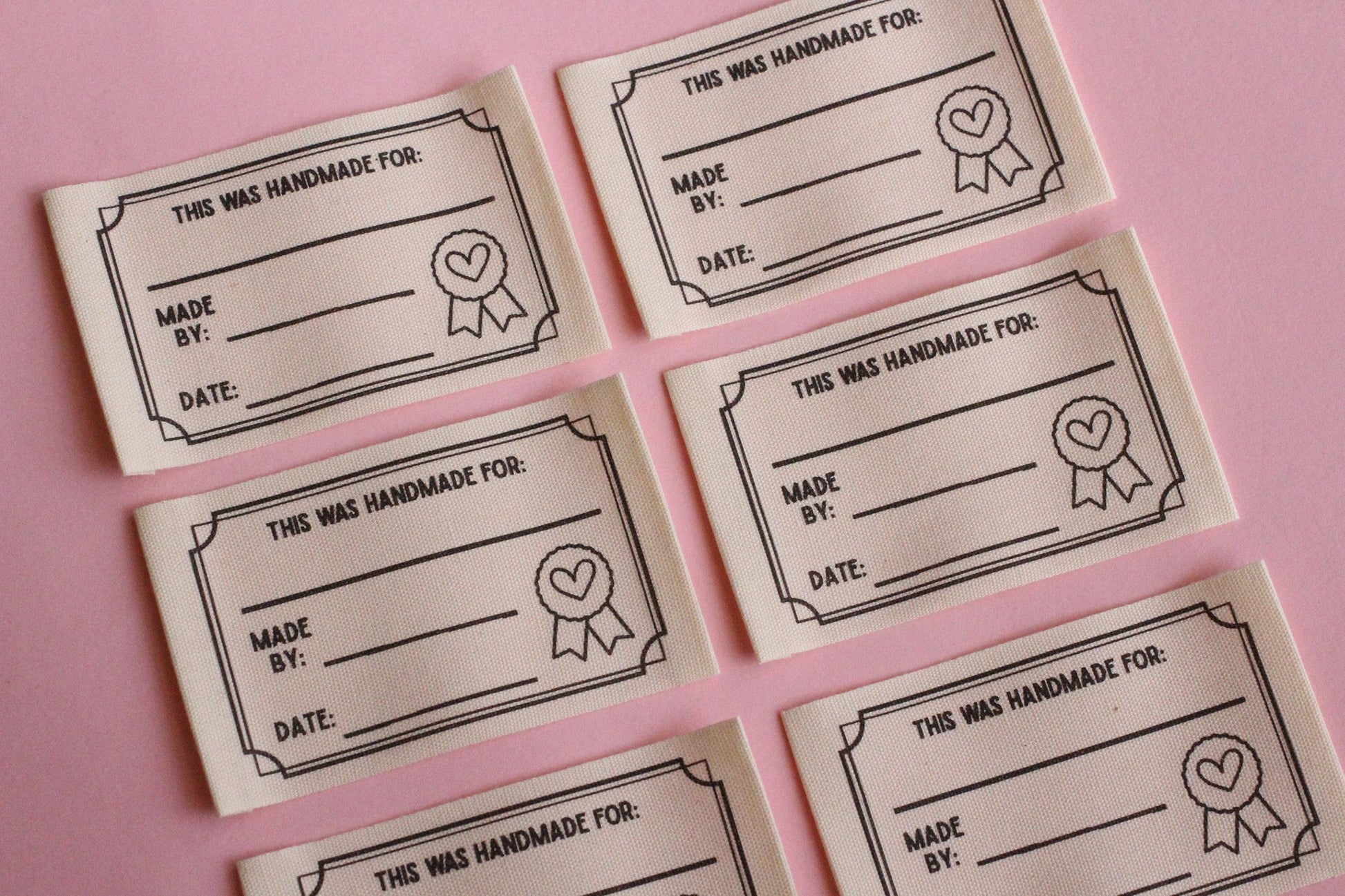 HANDMADE CERTIFICATE LABELS | Organic cotton sewing labels (6 Pack) - The Cosy Club Handmade