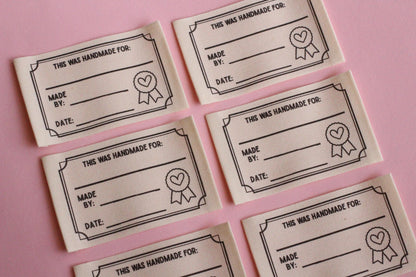 HANDMADE CERTIFICATE LABELS | Organic cotton sewing labels (6 Pack) - The Cosy Club Handmade