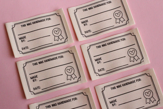 HANDMADE CERTIFICATE LABELS | Organic cotton sewing labels (6 Pack) - The Cosy Club Handmade