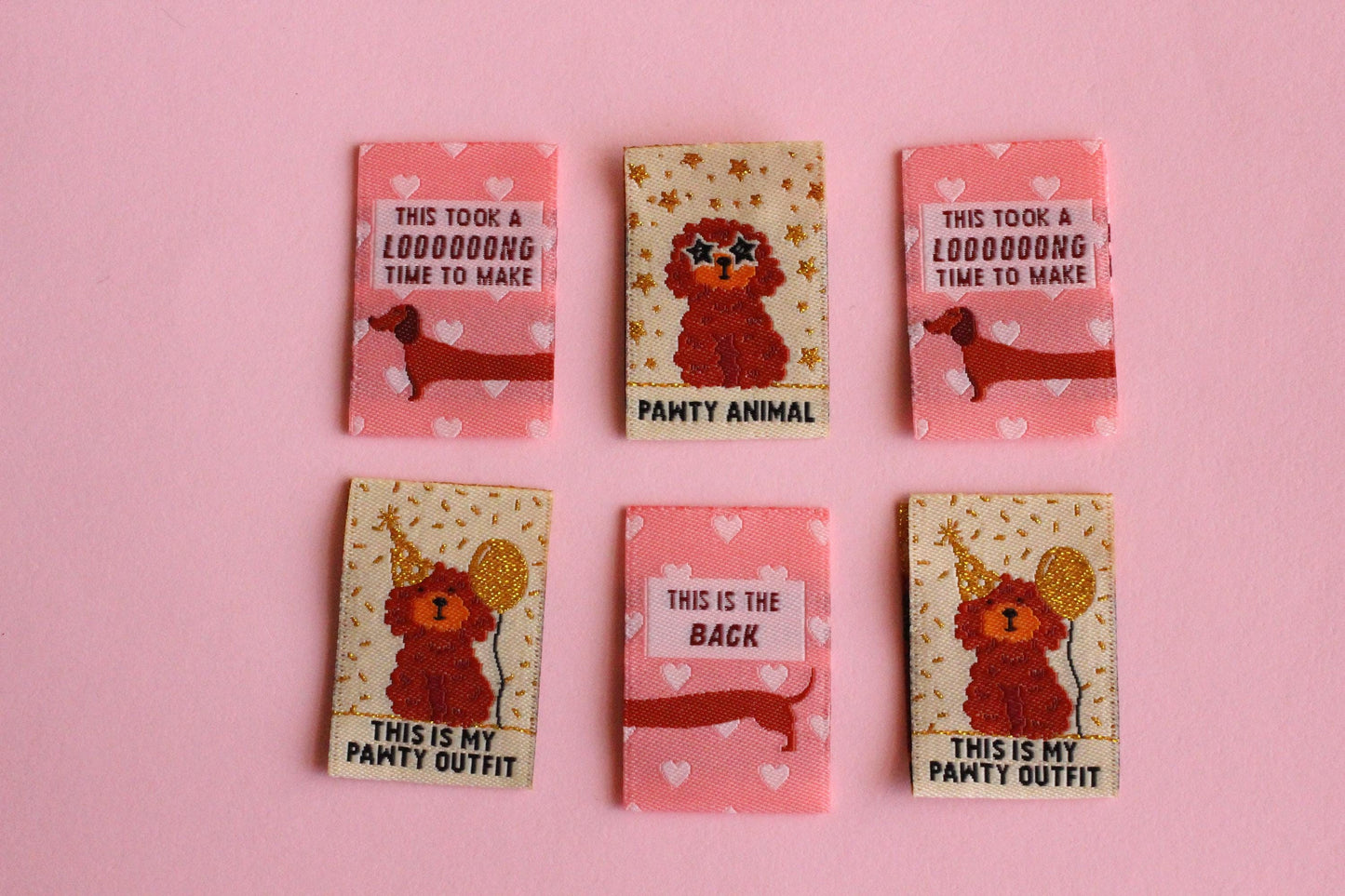 DOGGY BAG | Dog Woven Sewing Labels, Pack of 6 woven labels for handmade projects, perfect for dog lovers, crafts, quilting, crochet, knit - The Cosy Club Handmade