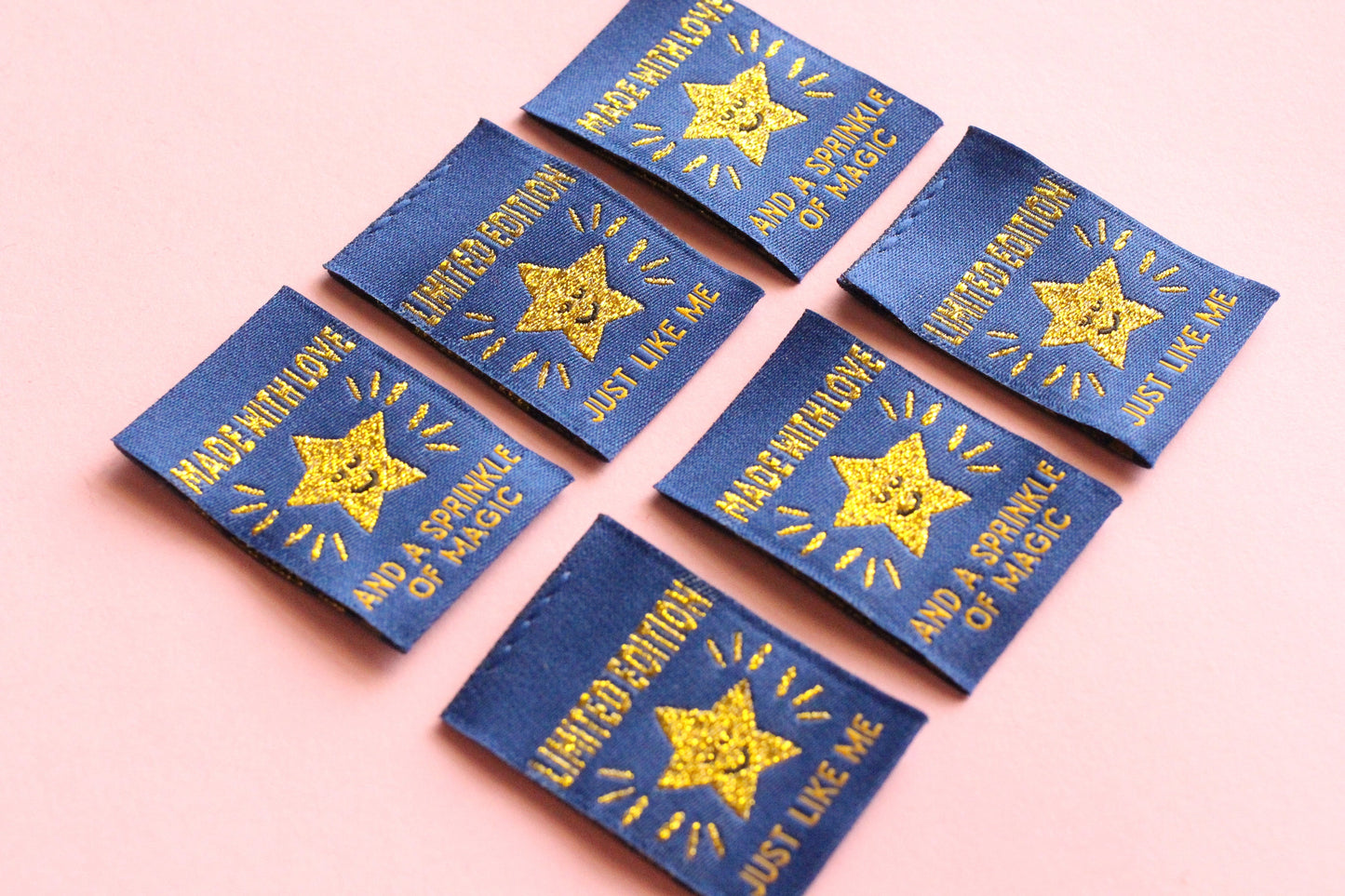 Metallic Gold Star Sewing Labels – Pack of 6 “Handmade With Love” & “Limited Edition” Double-Sided Woven Tags for Handmade Clothes - The Cosy Club Handmade