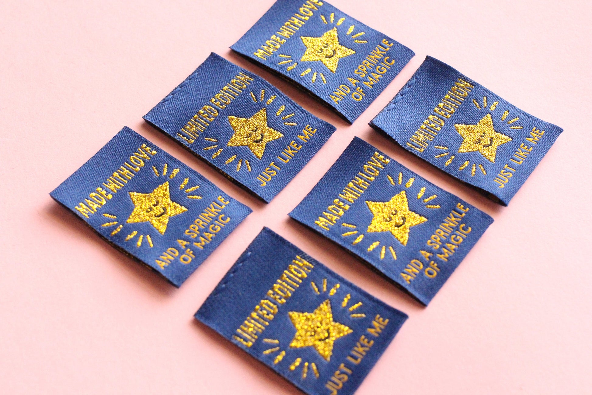 Metallic Gold Star Sewing Labels – Pack of 6 “Handmade With Love” & “Limited Edition” Double-Sided Woven Tags for Handmade Clothes - The Cosy Club Handmade