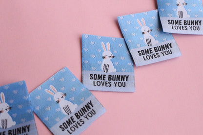 SOME BUNNY LOVES YOU | Bunny Rabbit Flat Woven Sewing Labels (5 Pack) - The Cosy Club Handmade
