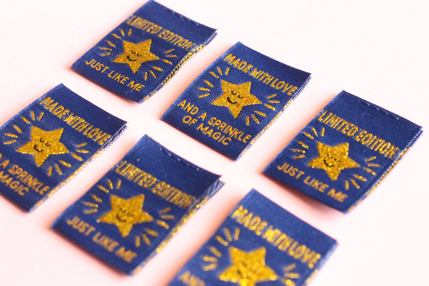 Metallic Gold Star Sewing Labels – Pack of 6 “Handmade With Love” & “Limited Edition” Double-Sided Woven Tags for Handmade Clothes - The Cosy Club Handmade