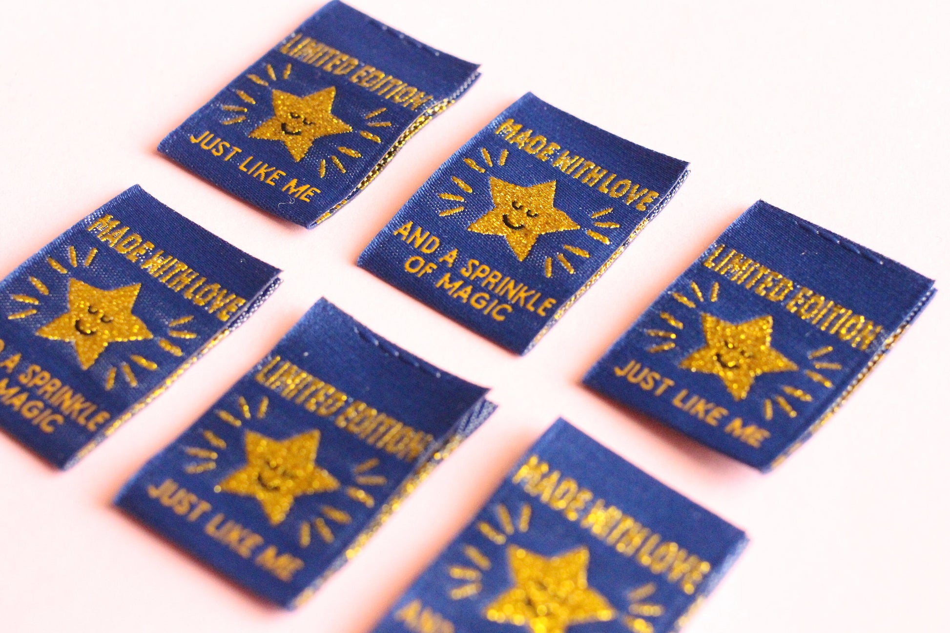 Metallic Gold Star Sewing Labels – Pack of 6 “Handmade With Love” & “Limited Edition” Double-Sided Woven Tags for Handmade Clothes - The Cosy Club Handmade