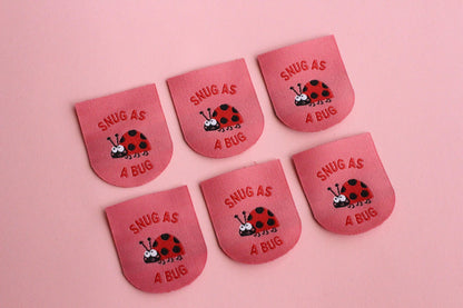 Ladybird / Ladybug Woven Sewing Labels – Pack of 5 Pink “Snug as a Bug” Cute Tags, Soft Clothing Labels for Crochet and Handmade Clothes - The Cosy Club Handmade