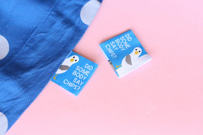 Funny Woven Sewing Labels – Pack of 6 Seagull “Did Somebody Say Chips?” Tags, Fabric Labels for Handmade Clothes & Quilting - The Cosy Club Handmade