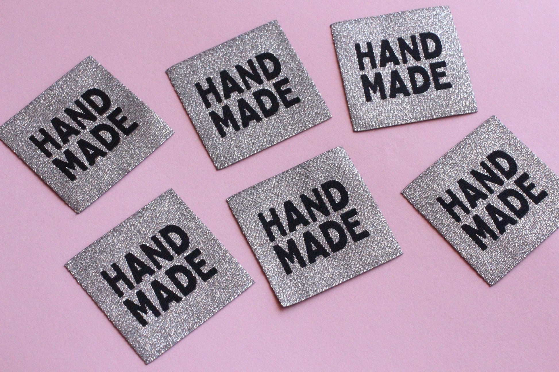 Metallic Silver "HANDMADE" Woven Sewing Labels - Pack of 5 labels for handmade projects, Super sparkly fabric labels for knitting, crochet - The Cosy Club Handmade