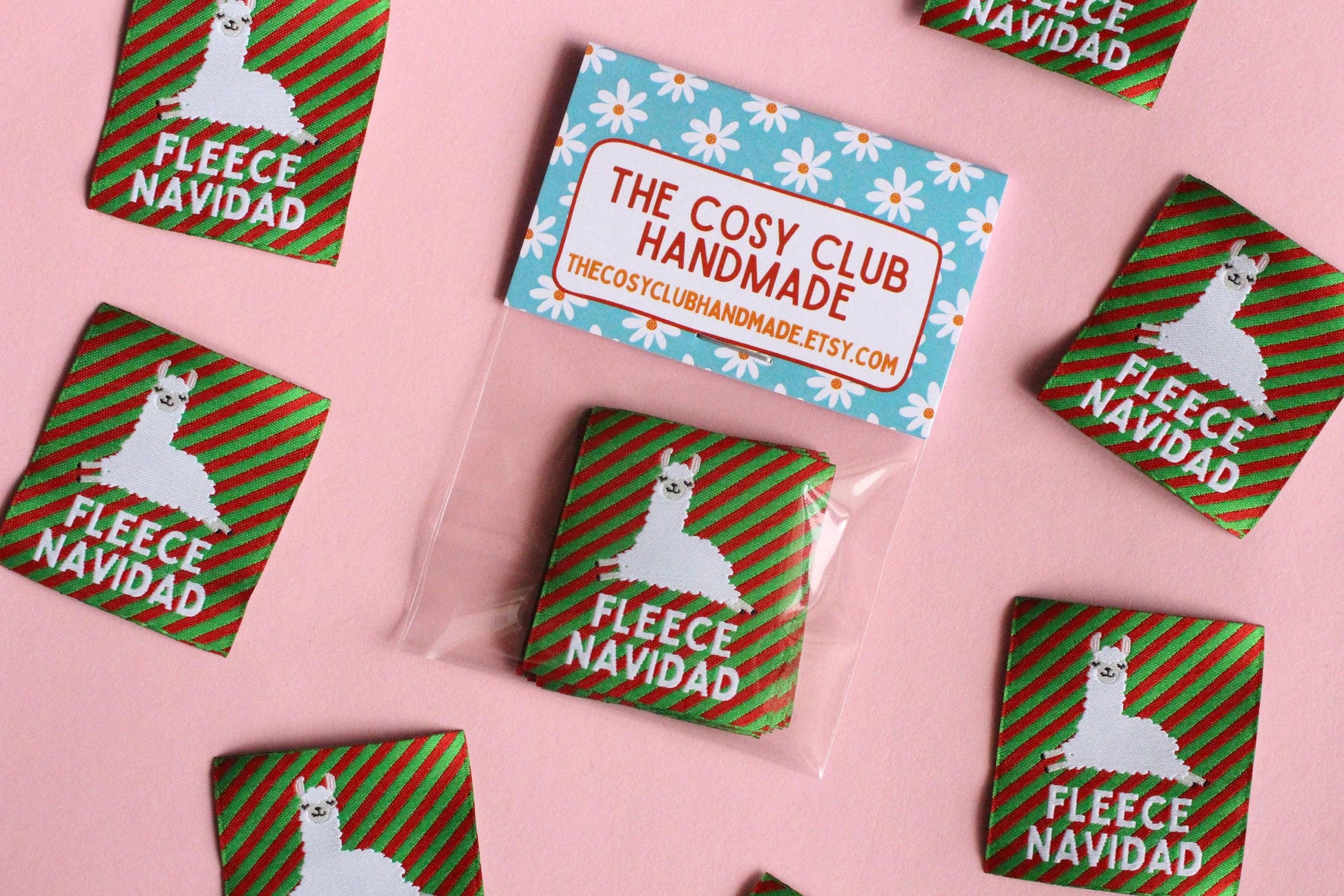 FLEECE NAVIDAD | Llama Alpaca Christmas Flat Woven Sewing Labels (5 Pack) - The Cosy Club Handmade