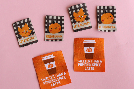 AUTUMN / FALL SPECIAL PACK | Pumpkin Themed Mixed Pack of Woven Sewing Labels (6 Pack) - The Cosy Club Handmade