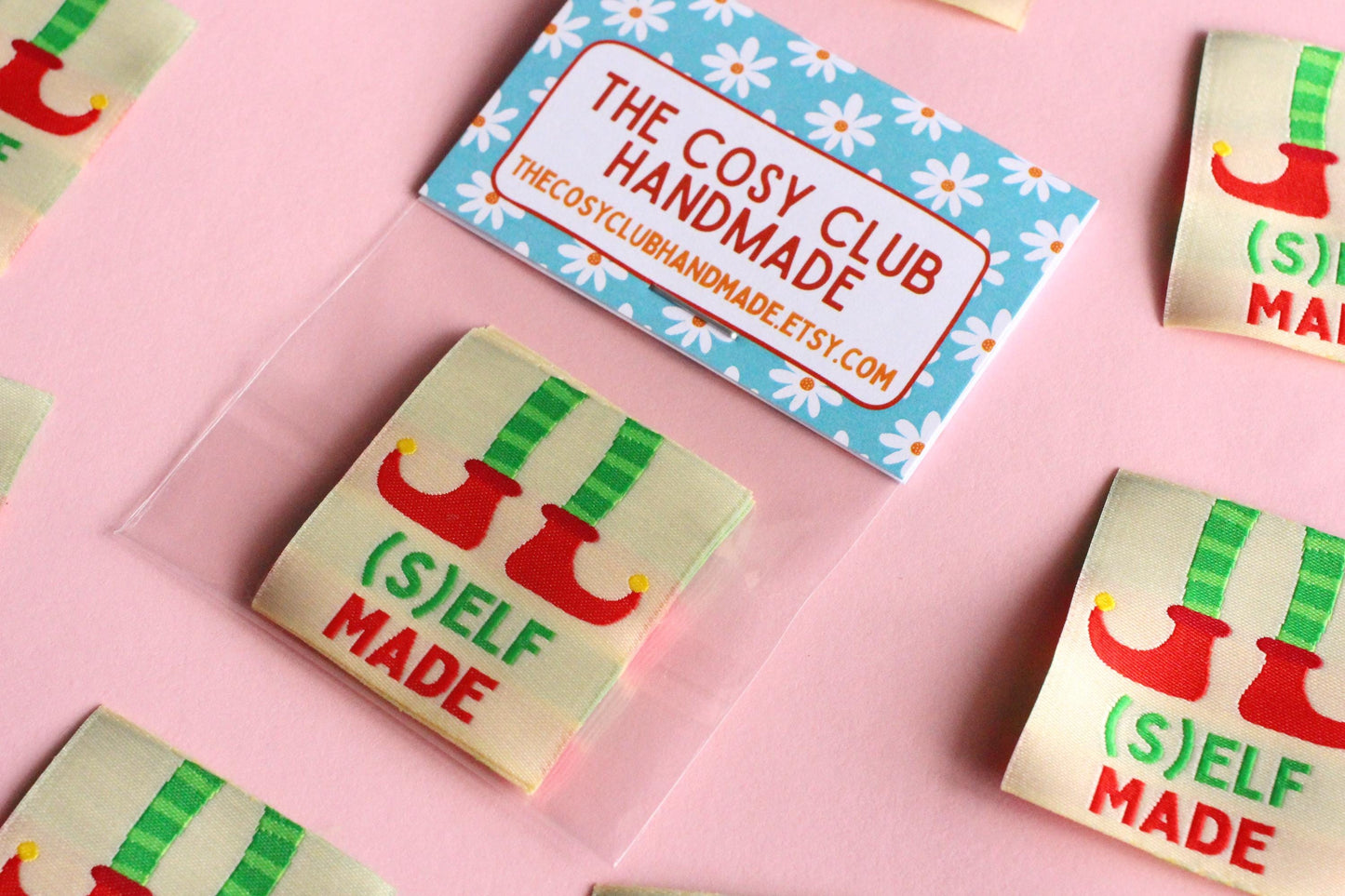 (S)ELF MADE | Christmas Flat Woven Sewing Labels (5 Pack) - The Cosy Club Handmade