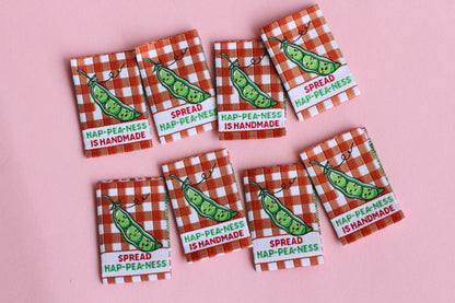 Gingham Woven Sewing Labels – Pack of 6 “Hap-Pea-Ness Is Handmade” Cute Tags, Fun Fabric Labels for Knitting, Quilting & Handmade Clothes - The Cosy Club Handmade