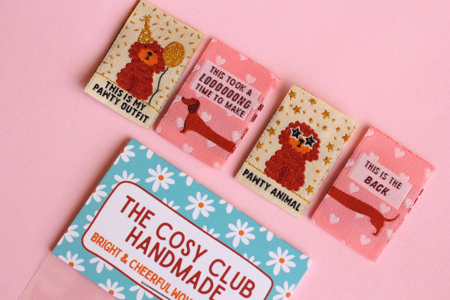 DOGGY BAG | Dog Woven Sewing Labels, Pack of 6 woven labels for handmade projects, perfect for dog lovers, crafts, quilting, crochet, knit - The Cosy Club Handmade