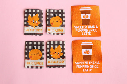 AUTUMN / FALL SPECIAL PACK | Pumpkin Themed Mixed Pack of Woven Sewing Labels (6 Pack) - The Cosy Club Handmade