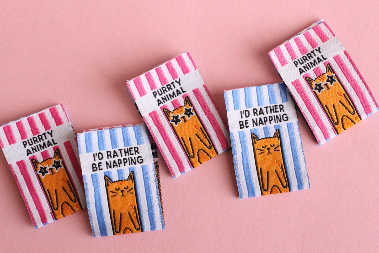 PURRTY ANIMAL | I'D RATHER BE NAPPING Cat Double Sided Woven Sewing Labels (6 Pack) - The Cosy Club Handmade