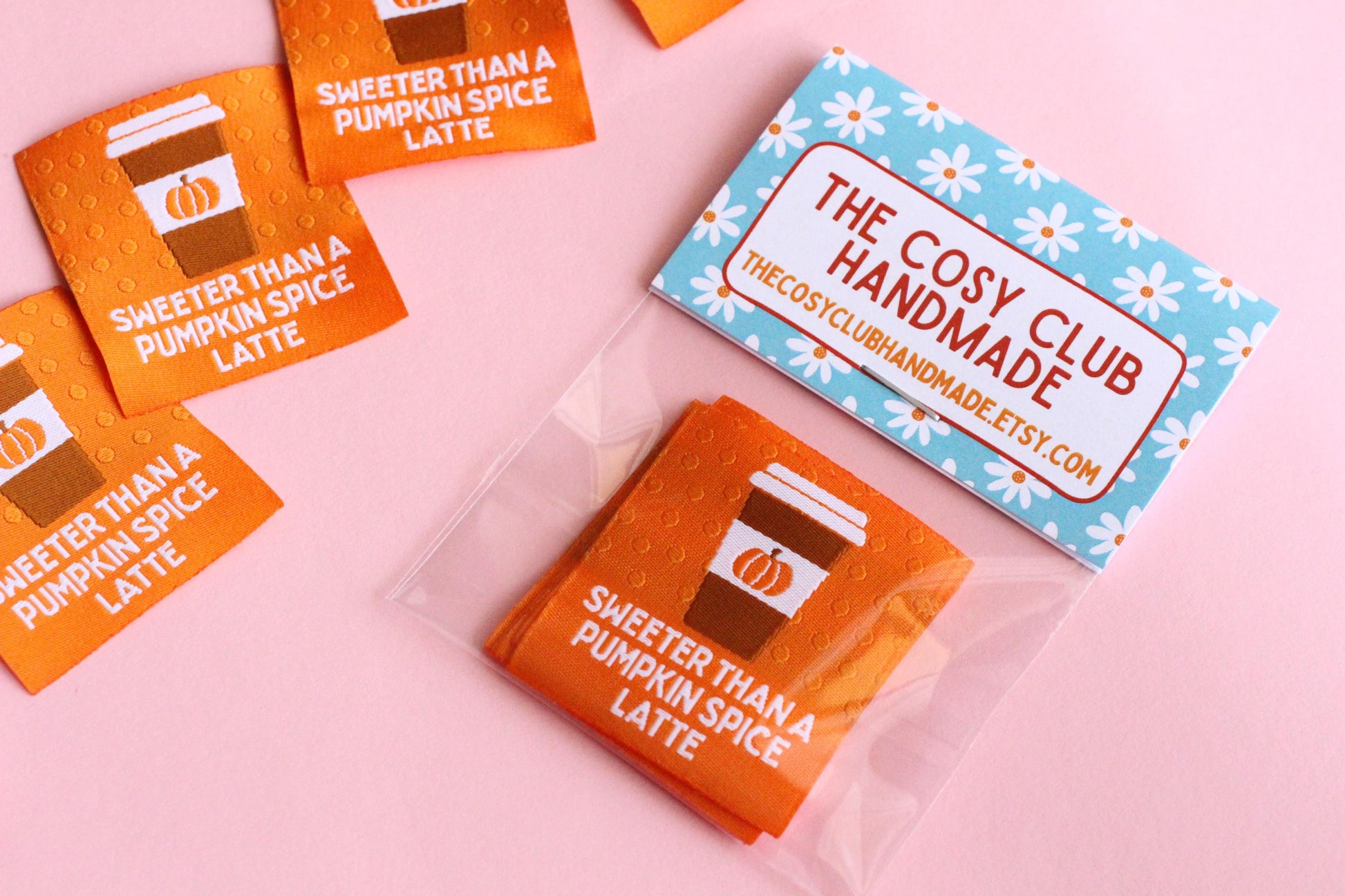 SWEETER THAN A PUMPKIN SPICE LATTE | Autumn Fall Flat Woven Sewing Labels (5 Pack) - The Cosy Club Handmade