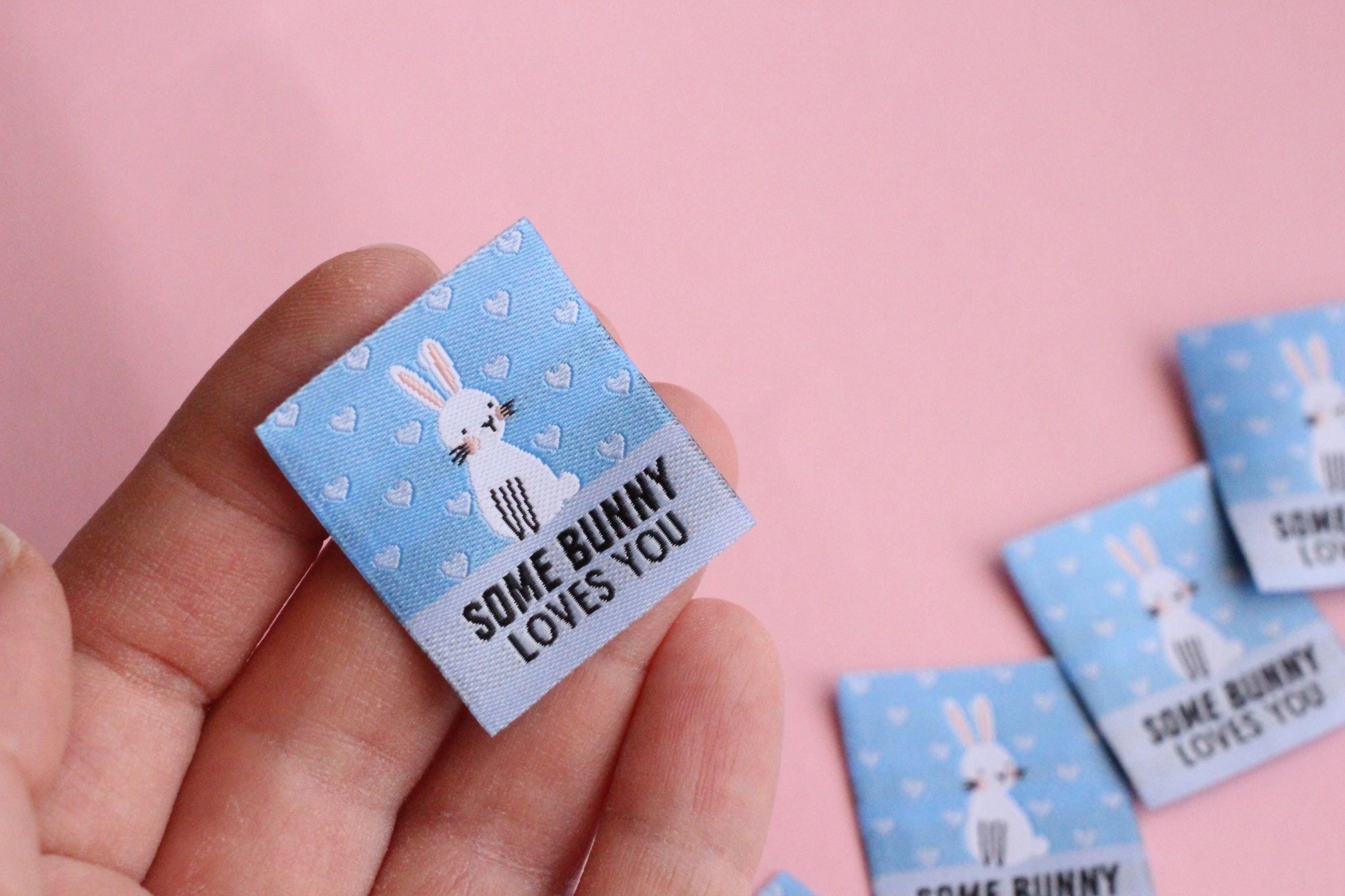 SOME BUNNY LOVES YOU | Bunny Rabbit Flat Woven Sewing Labels (5 Pack) - The Cosy Club Handmade