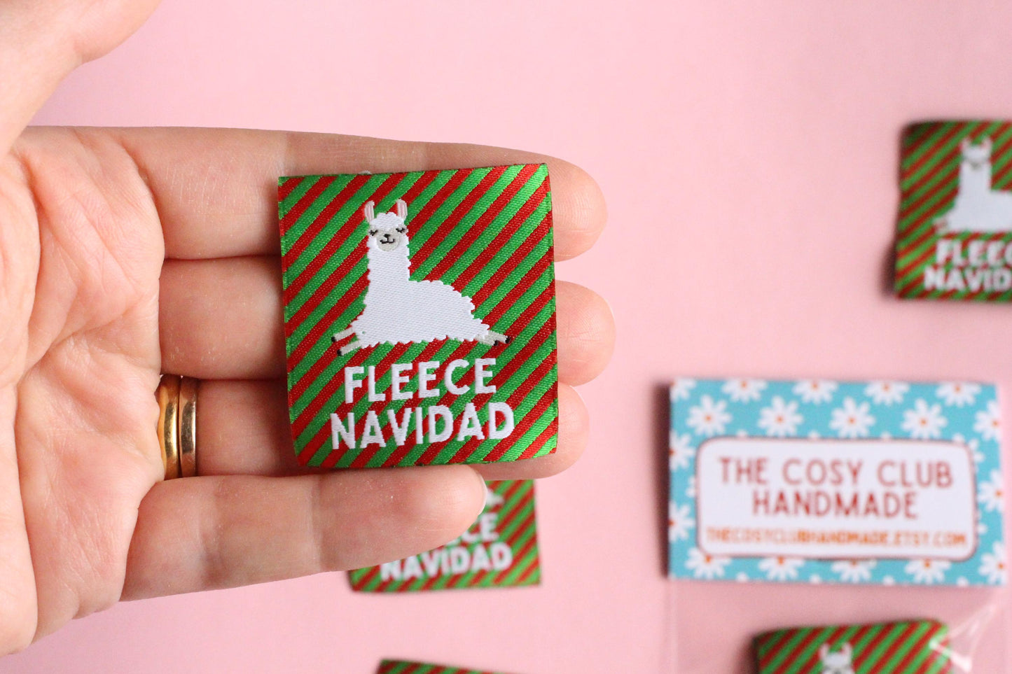 FLEECE NAVIDAD | Llama Alpaca Christmas Flat Woven Sewing Labels (5 Pack) - The Cosy Club Handmade