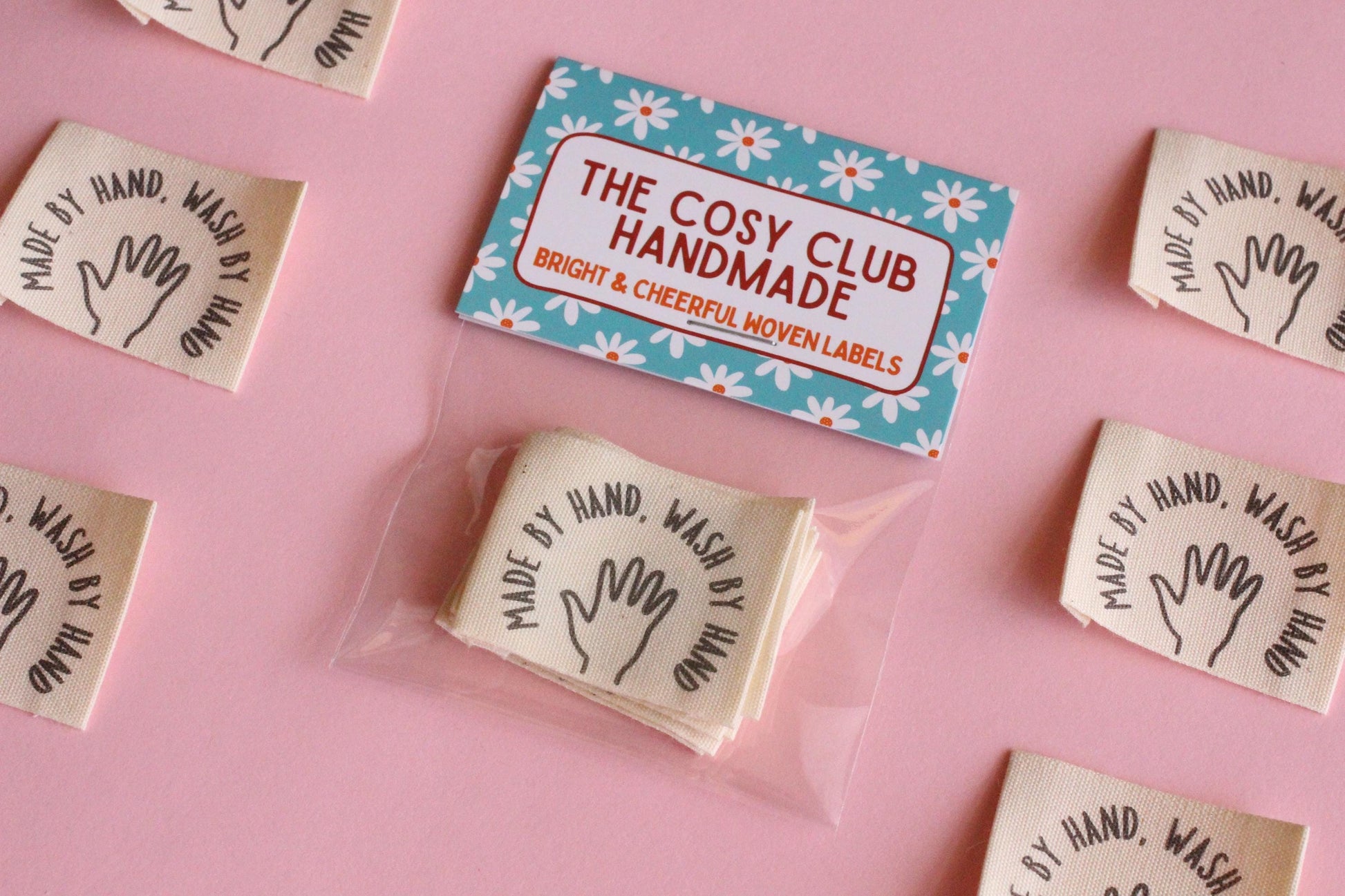 Organic Cotton Sewing Labels – Pack of 6 Unbleached “Made by Hand, Wash by Hand” Tags, Eco-Friendly Labels for Knitting and Handmade Clothes - The Cosy Club Handmade