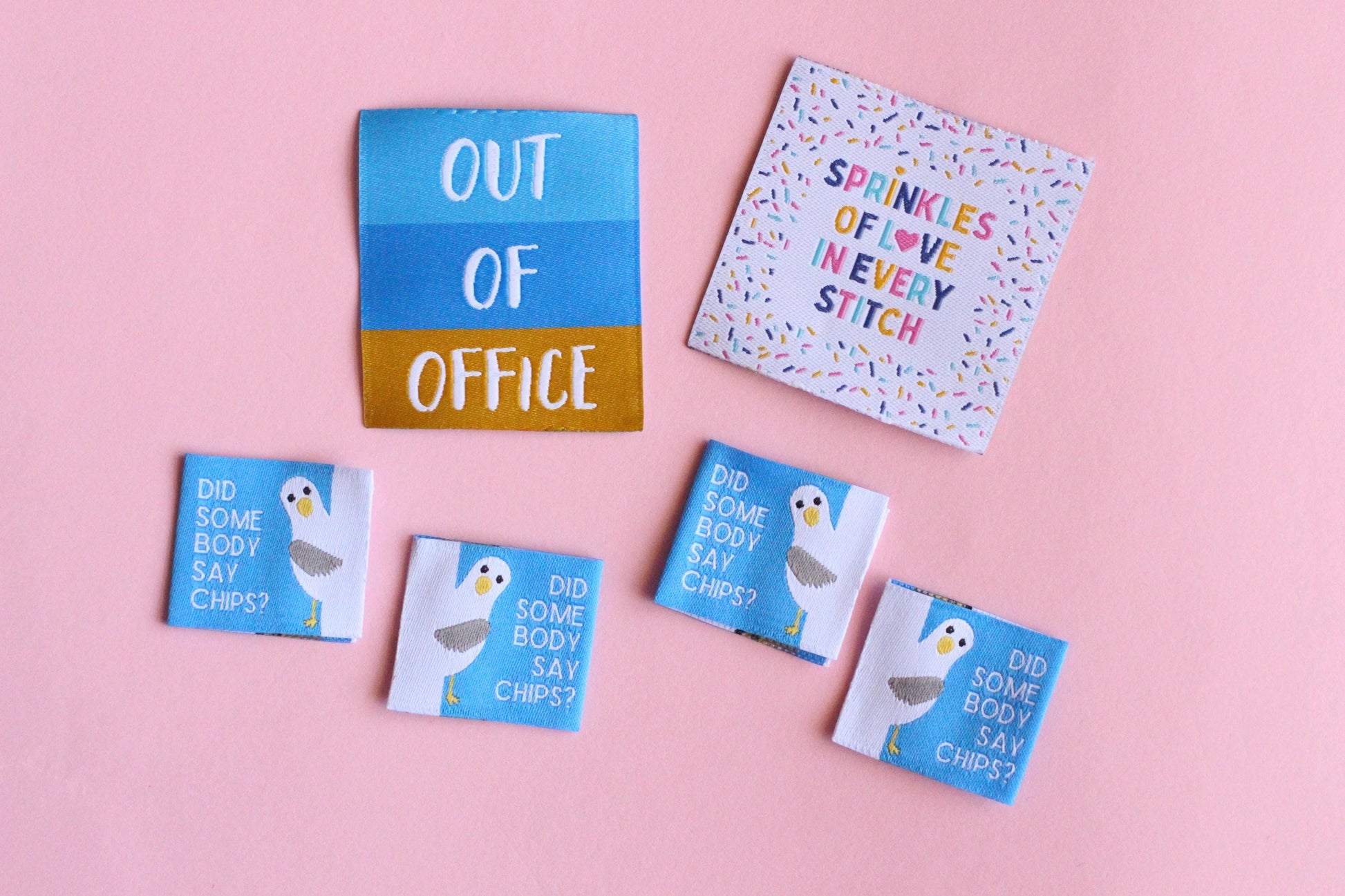 SEASIDE PACK | Beach-Themed Woven Sewing Labels: Seaside Pack of 6 cute fabric tags for handmade projects, fun summer clothes labels - The Cosy Club Handmade