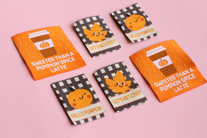 AUTUMN / FALL SPECIAL PACK | Pumpkin Themed Mixed Pack of Woven Sewing Labels (6 Pack) - The Cosy Club Handmade