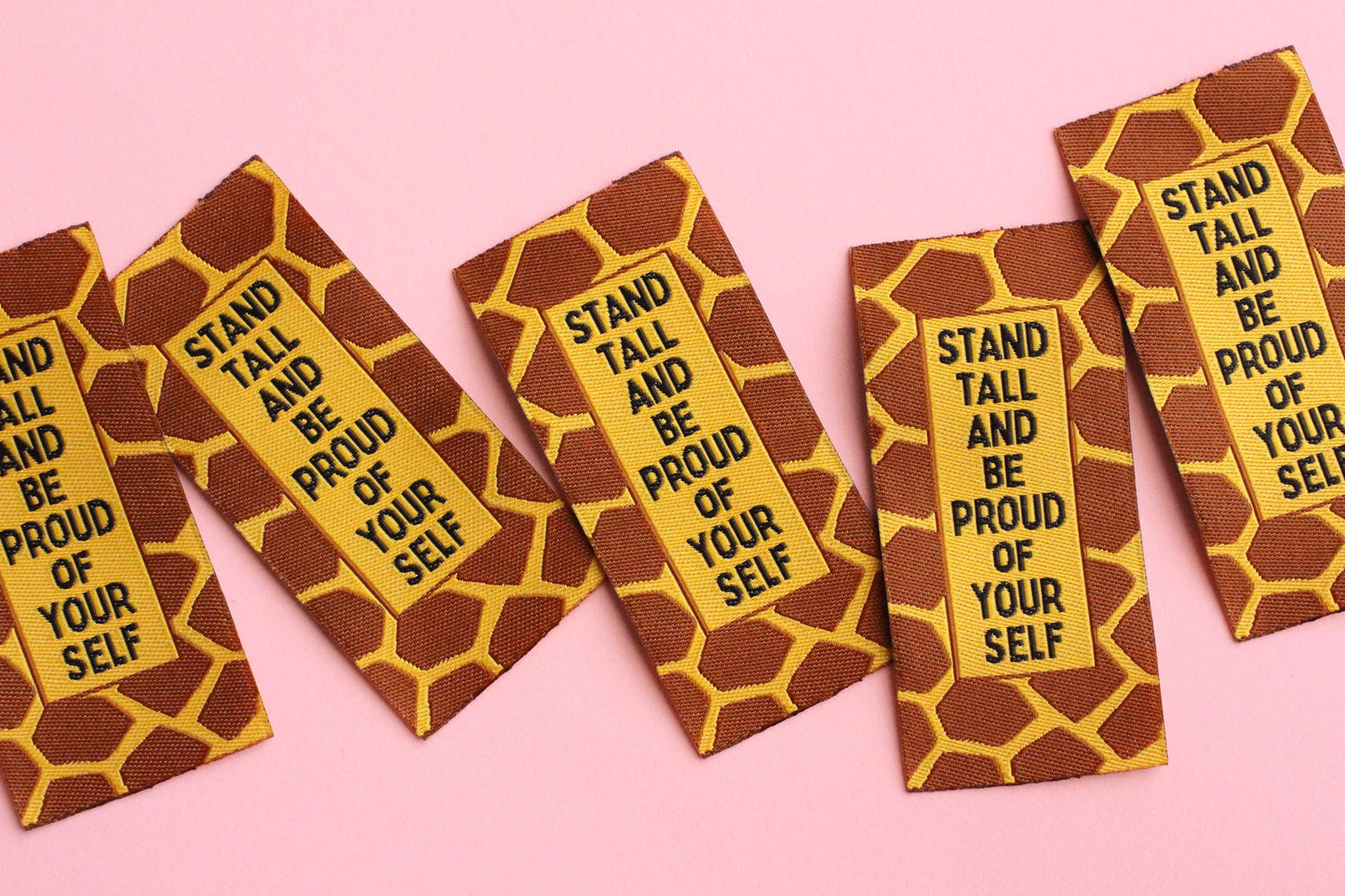 Giraffe Woven Sewing Labels – Pack of 5 “Stand Tall and Be Proud of Yourself” Tags, Fun Clothing Labels for Handmade Clothes, Quilting - The Cosy Club Handmade