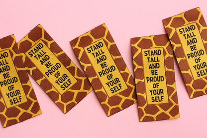 Giraffe Woven Sewing Labels – Pack of 5 “Stand Tall and Be Proud of Yourself” Tags, Fun Clothing Labels for Handmade Clothes, Quilting - The Cosy Club Handmade