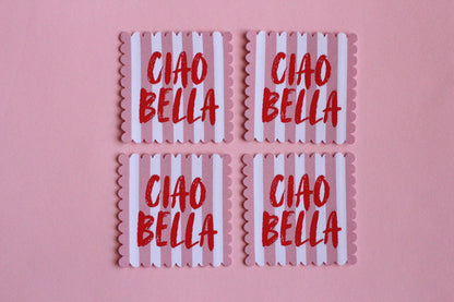 Ciao Bella SCALLOP EDGE Woven Sewing Labels: Cute Pink & White Stripe Clothes Tags for Handmade Projects, Summer Woven Labels, Interfaced - The Cosy Club Handmade